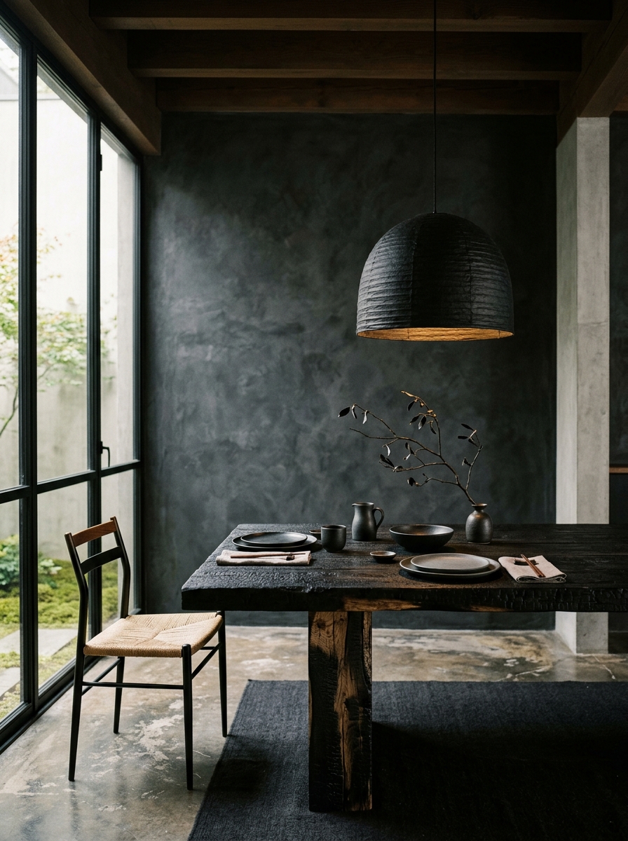 Dark Japandi culinary spaces